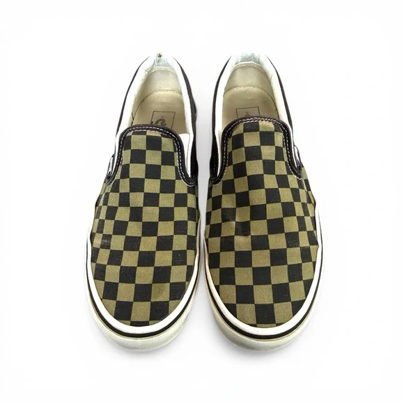 Vans Slip-On Checkerboard Black and Olive Sneakers - Picture 3 of 5